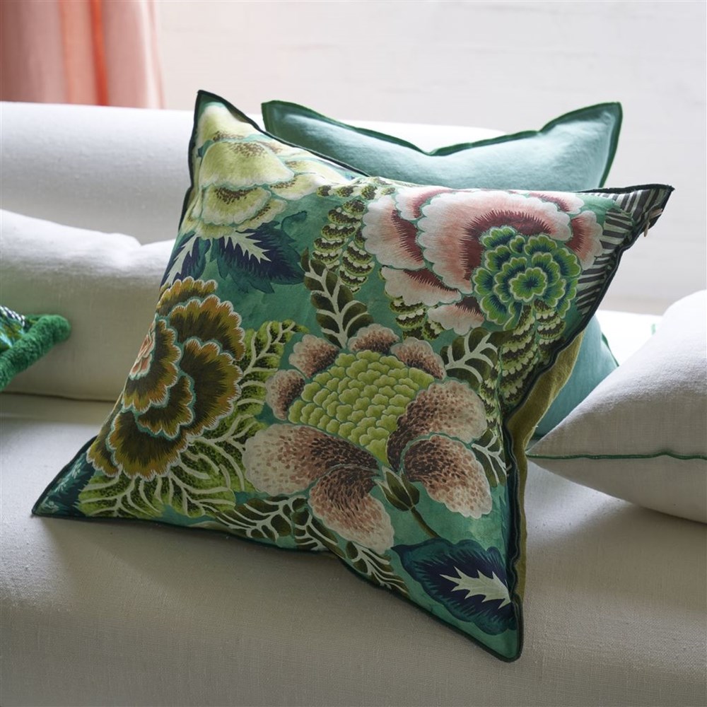 Rose De Damas Cushion by Designers Guild in Jade Green